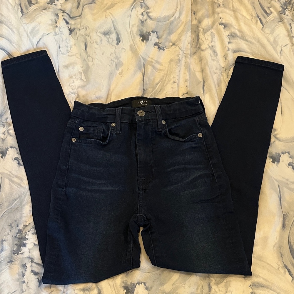7 For All Mankind Women's Dark Wash High Waist Ankle Skinny Jeans